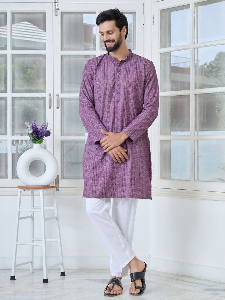 See Designs Floral Embroidered Mandarin Collar Thread Work Straight Kurta