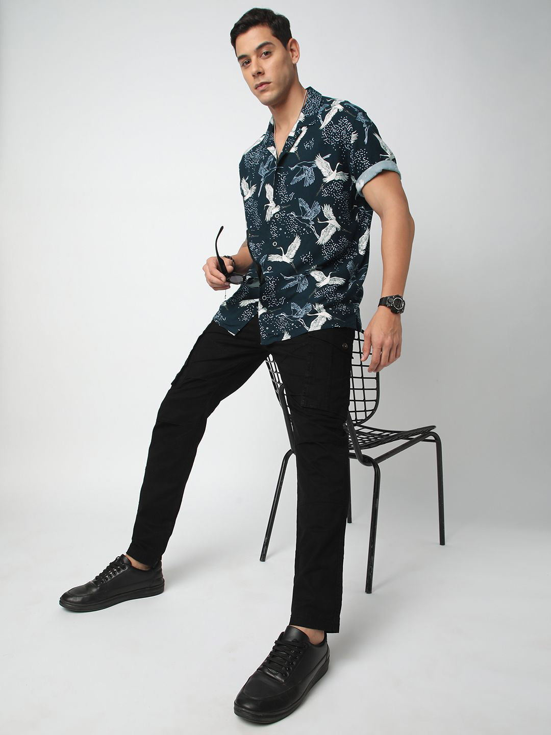VASTRADO Men Classic Cuban Collar Floral Printed Oversized Casual Shirt