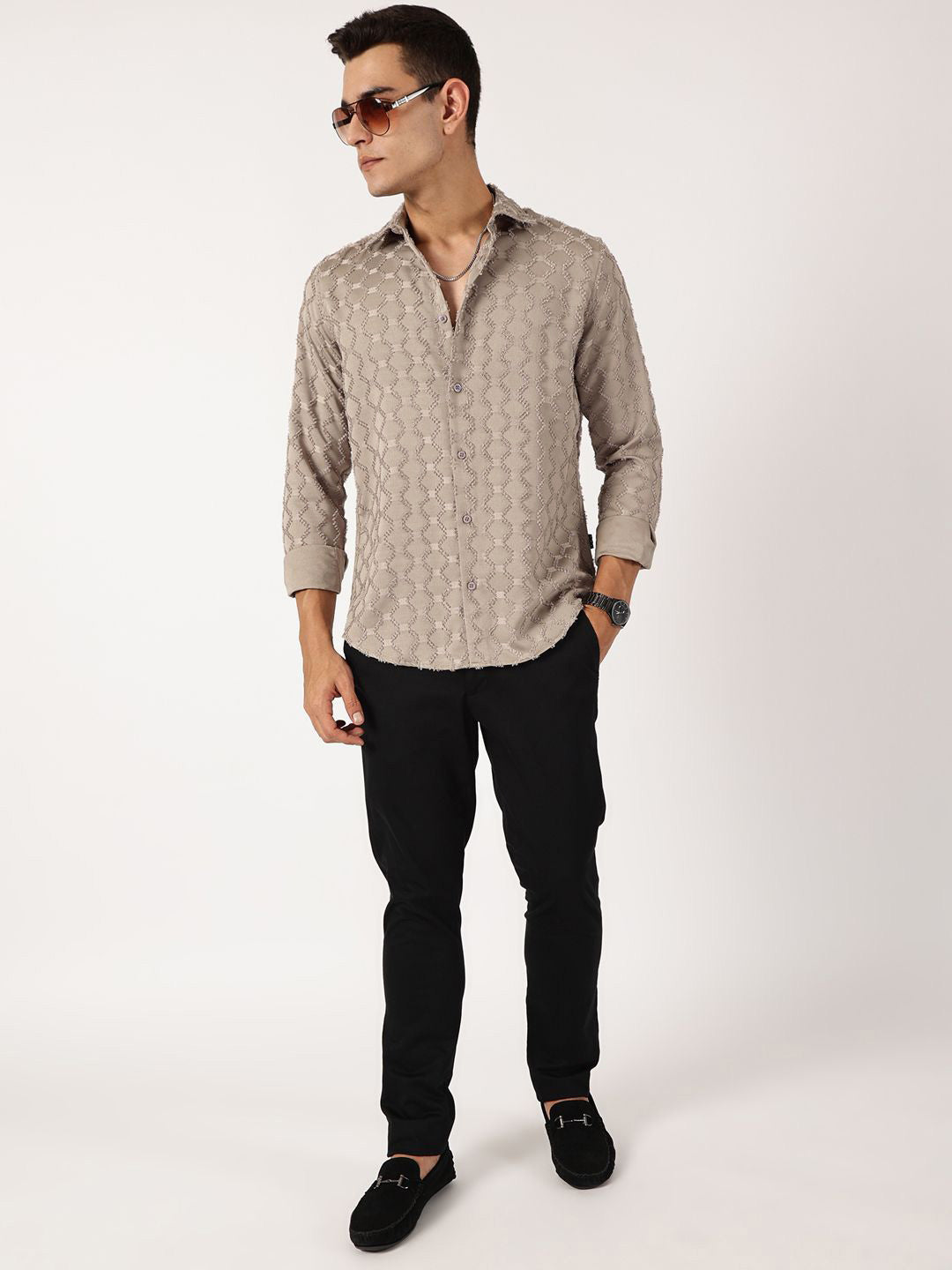 Thomas Scott Men Premium Spread Collar Textured Casual Shirt