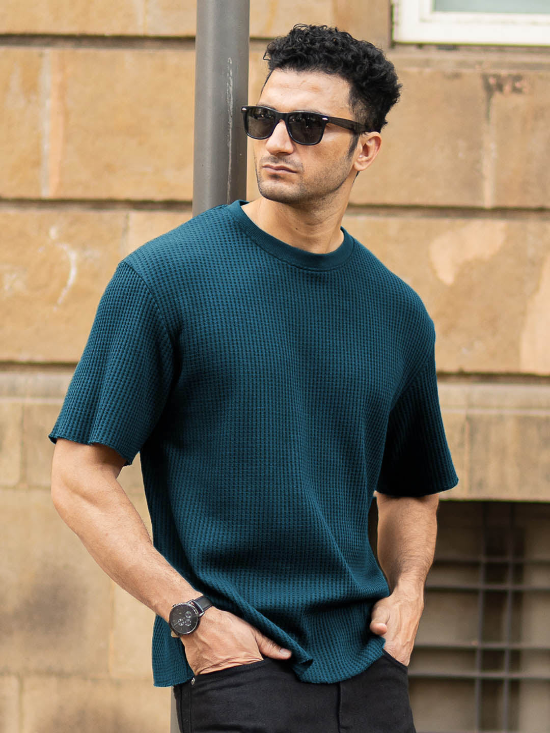 Powerlook Men Solid Round Neck Oversized T-shirt