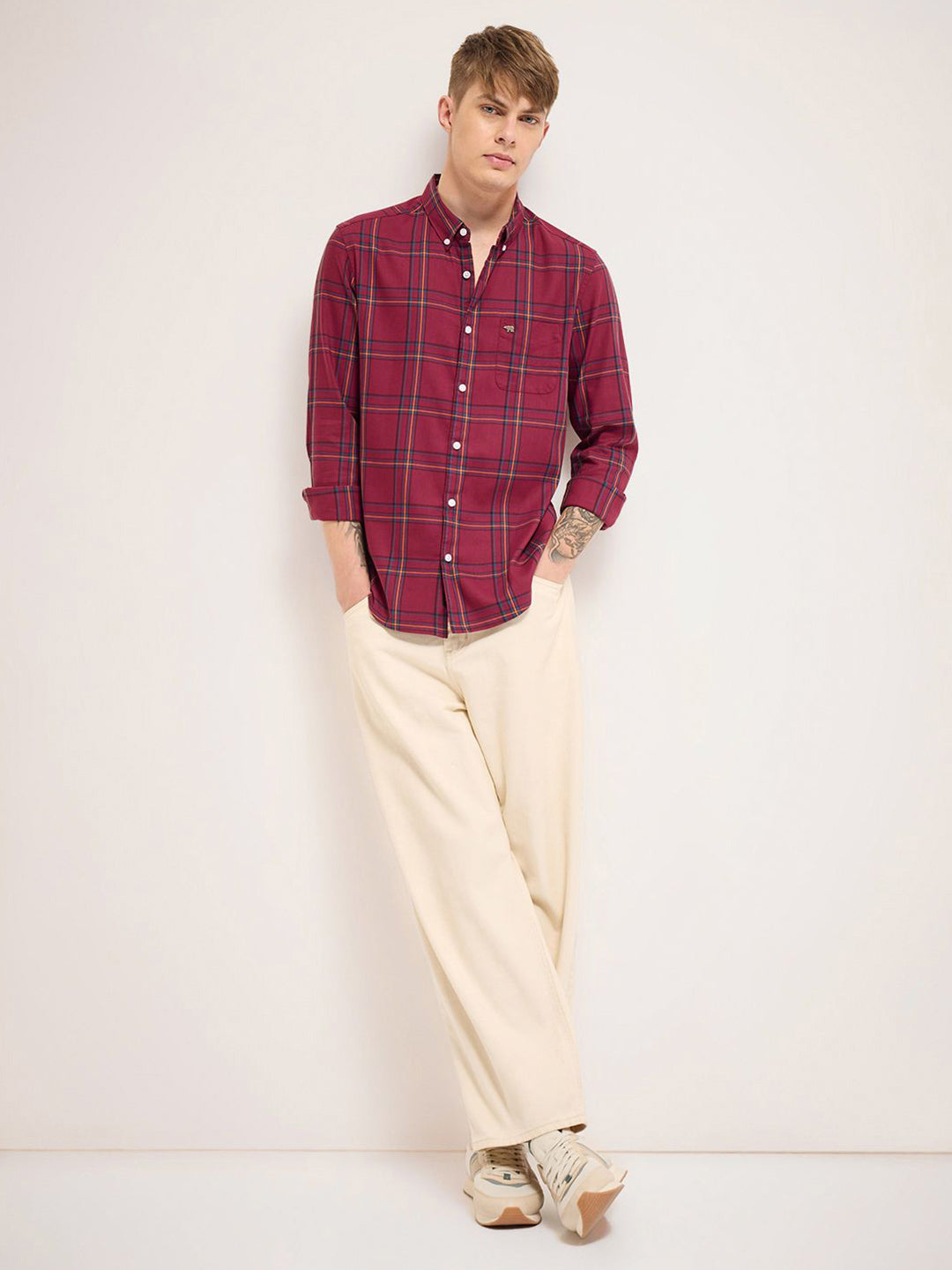 THE BEAR HOUSE Men Cotton Checked Slim Fit Casual Shirt