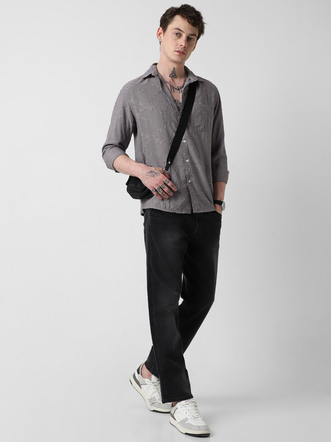 VASTRADO Men Classic Spread Collar Textured Solid Pure Cotton Slim Fit Casual Shirt