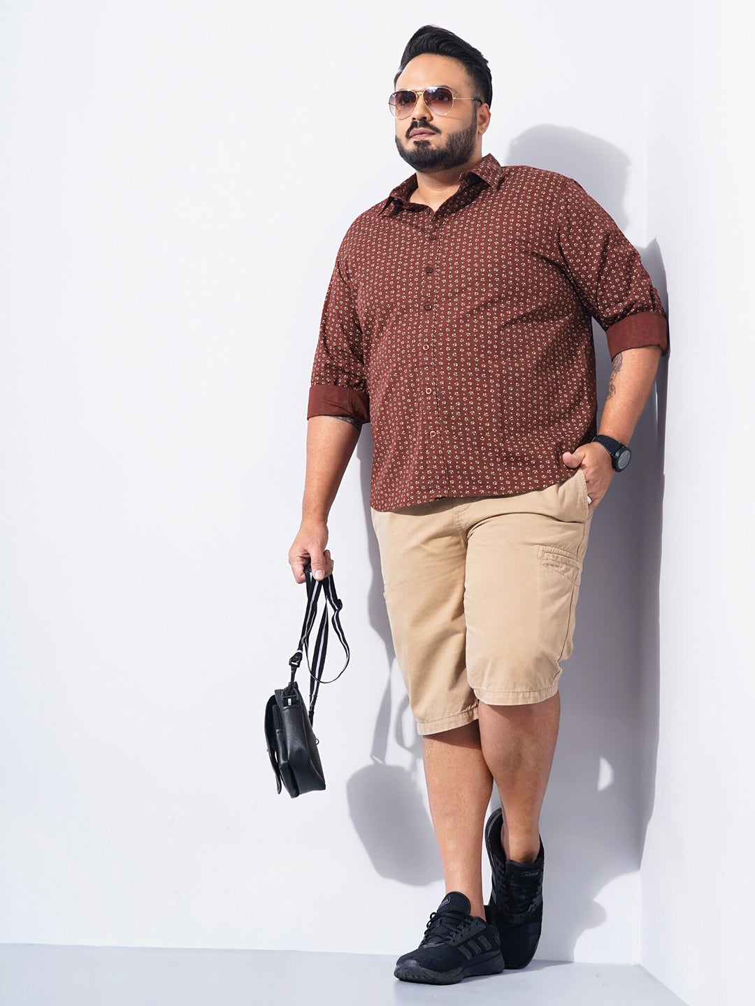 The Indian Garage Co Plus Size Micro Ditsy Printed Pure Cotton Casual Shirt