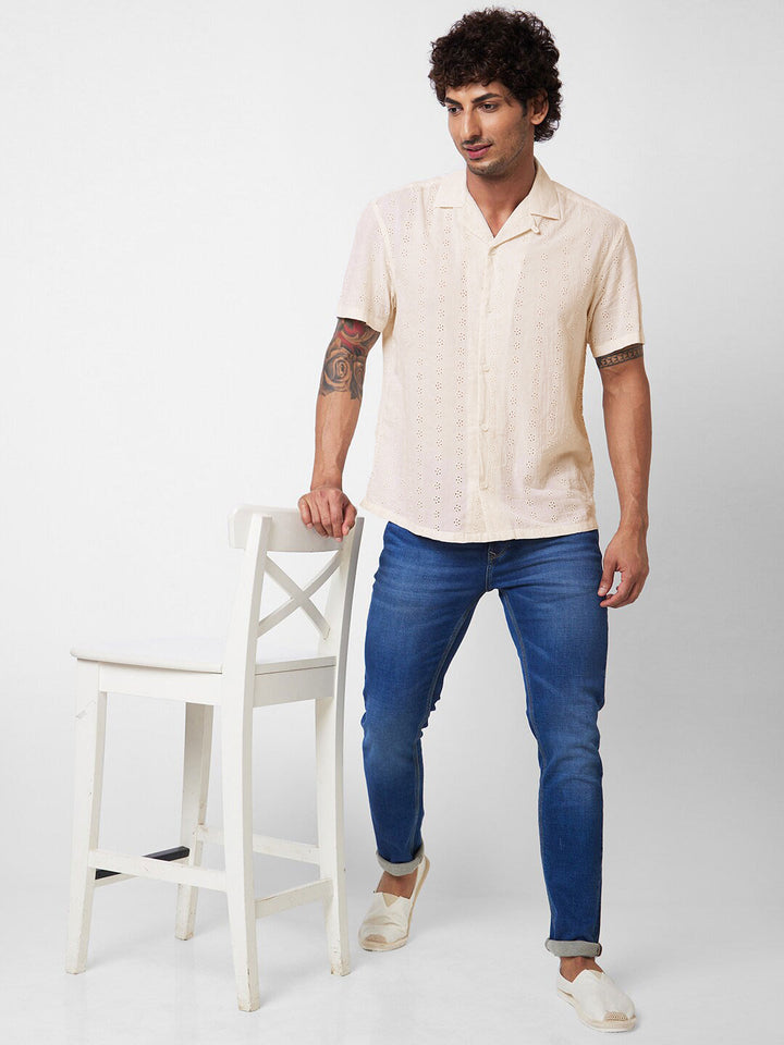 SPYKAR Self Design Cuban Collar Cotton Casual Shirt