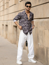 Powerlook Men Spread Collar Abstract Printed Cotton Casual Shirt