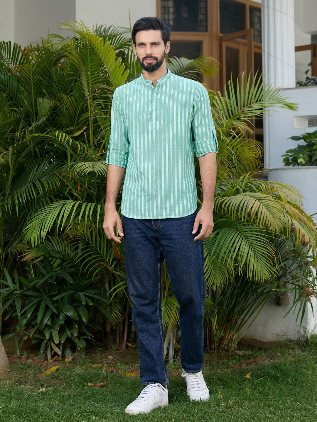 See Designs Men Striped Woven Design Cotton Straight Kurta