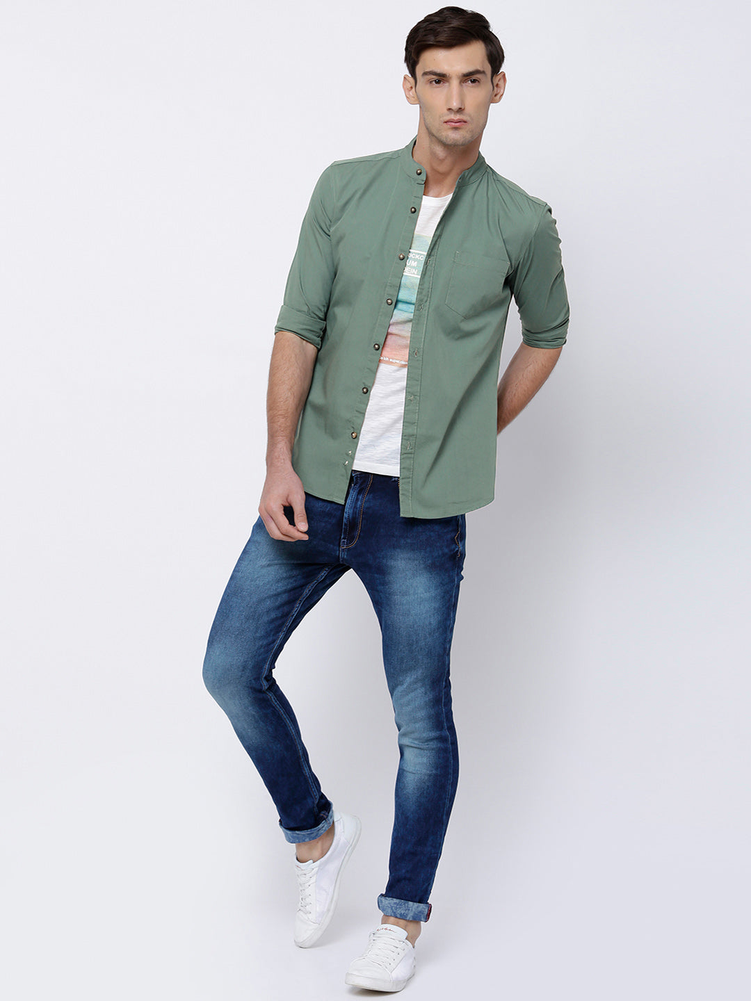 HIGHLANDER Men Green Slim Fit Casual Shirt