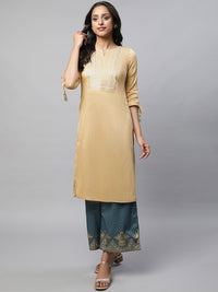AURELIA Ethnic Motif Yoke Design V Neck Sequinned Straight Kurta
