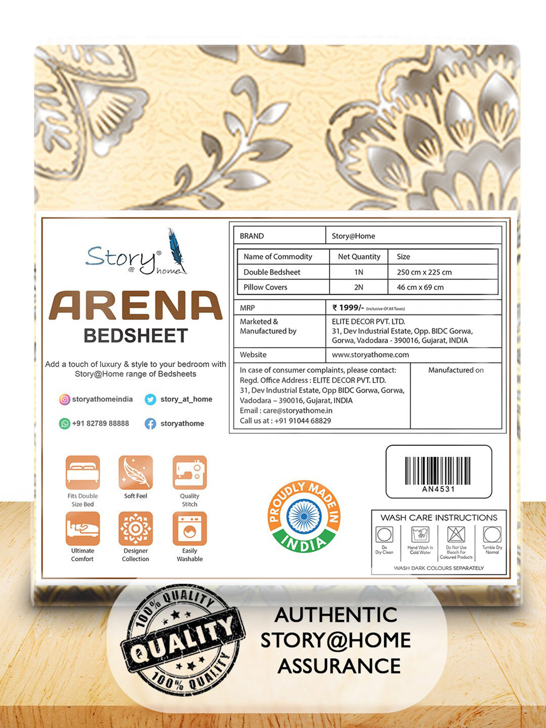 Story@home Floral 180 TC Queen Bedsheet with 2 Pillow Covers