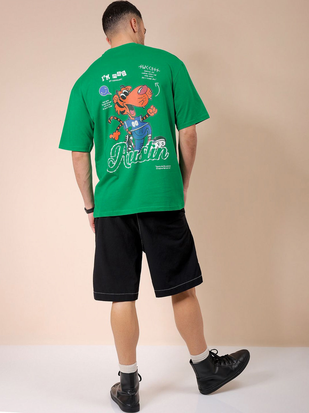 The Indian Garage Co Men Graphic Printed Round Neck Pure Cotton Oversized T-shirt