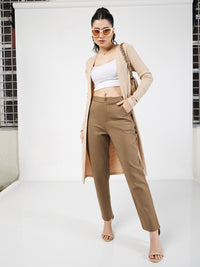 SASSAFRAS Women Beige Mid-Rise Tapered Fit Trousers