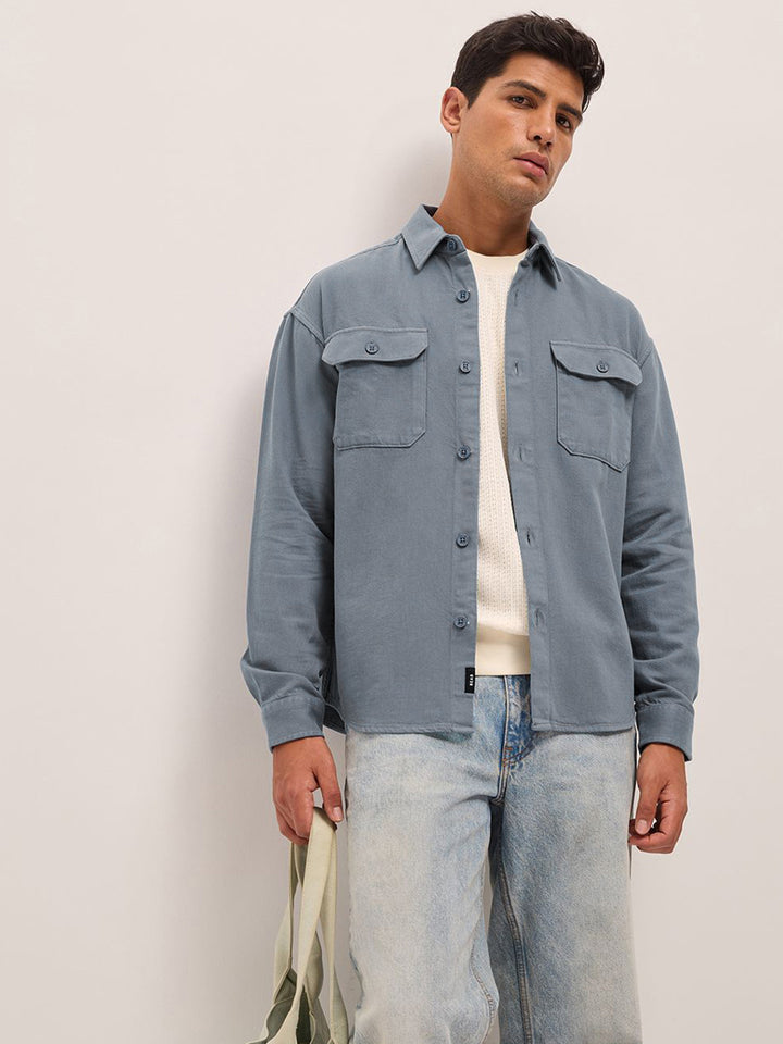 THE BEAR HOUSE Men Spread Collar Solid Pure Cotton Relaxed Fit Casual Shirt