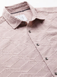 VASTRADO Men Classic Slim Fit Spread Collar Textured Casual Shirt