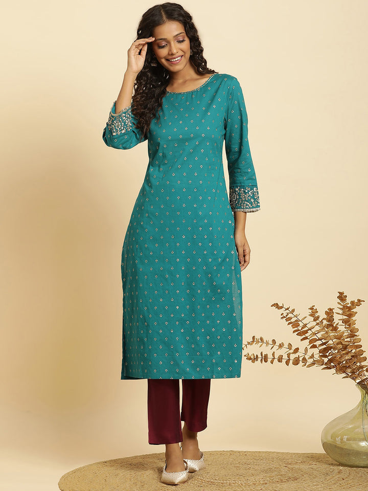 W Ethnic Motifs Printed Pure Cotton Anarkali Kurta