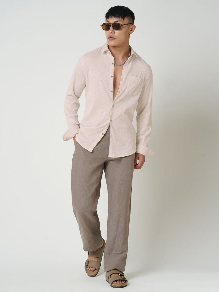 VASTRADO Men Classic Spread Collar Textured Slim Fit Casual Shirt