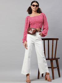 STREET 9 Maroon Floral Georgette Fitted Crop Top