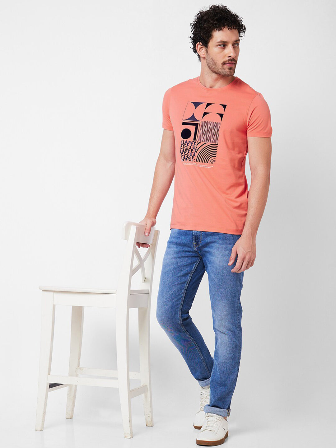 SPYKAR Graphic Printed Round Neck Cotton Slim Fit T-shirt