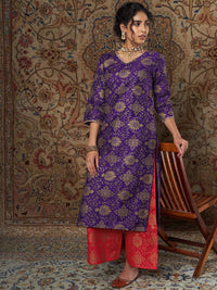 Shae by SASSAFRAS Women Purple Ethnic Motifs Yoke Design Thread Work Kurta with Palazzos