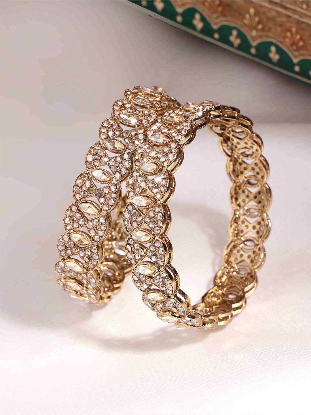 PANASH Set Of 2 Gold-Plated Stones-Studded Bangles