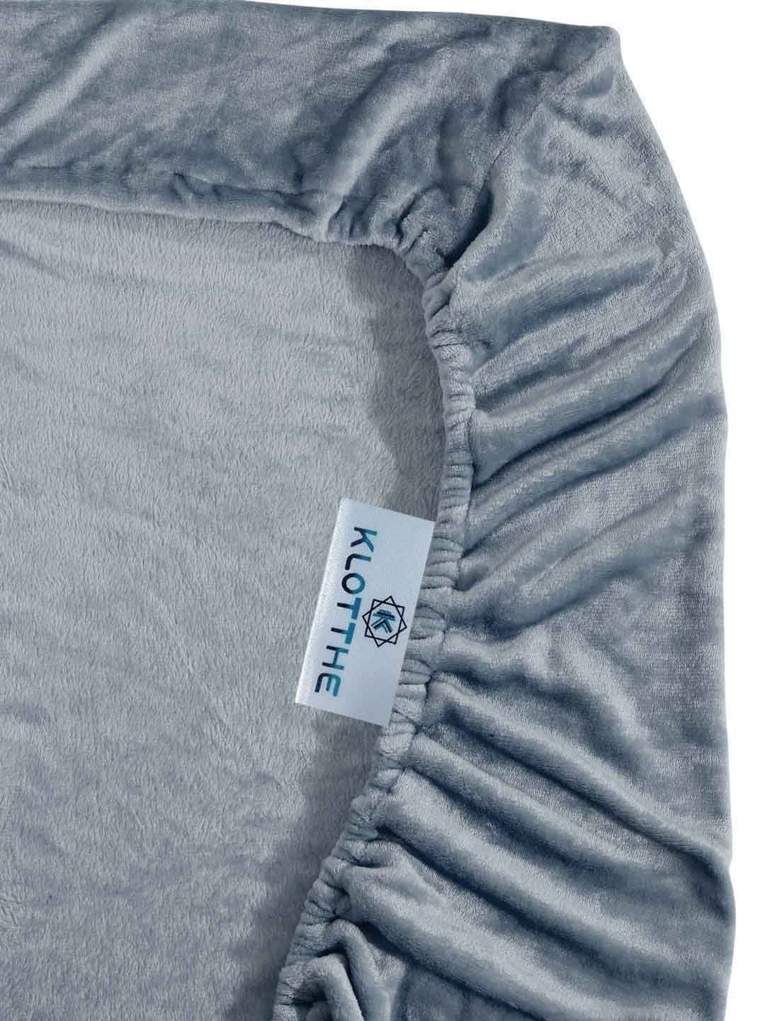 KLOTTHE Grey 300TC Woollen Fitted Single Bedsheet With Pillow Cover