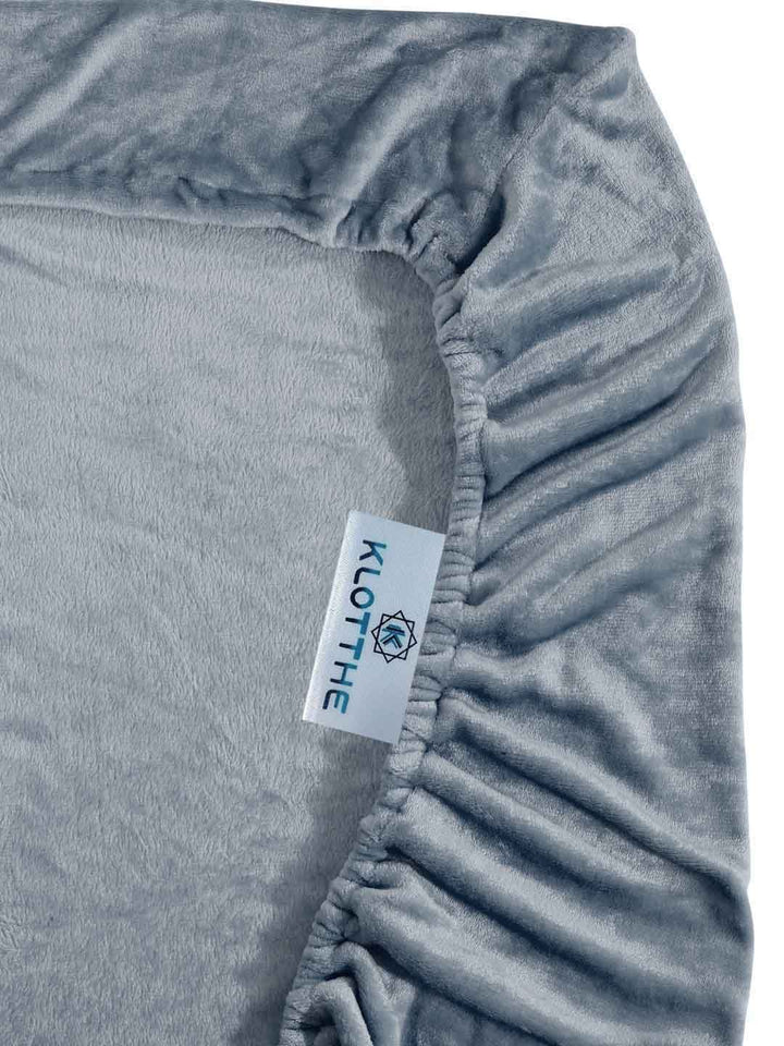KLOTTHE Grey Solid Fitted 300 TC Woolen Bedsheet Single dengan 1 Sarung Bantal