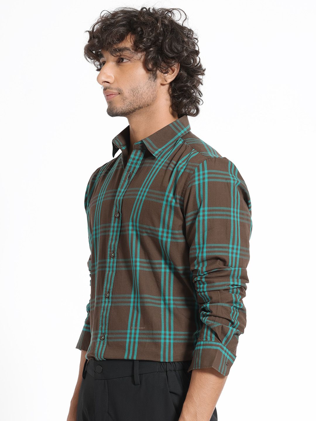 RARE RABBIT Men Brown Slim Fit Tartan Checks Checked Cotton Casual Shirt