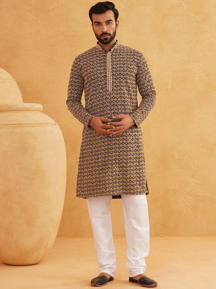 SOJANYA Geometric Embroidered Regular Sequinned Pure Cotton Kurta With Churidar