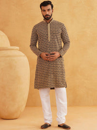 SOJANYA Geometric Embroidered Regular Sequinned Pure Cotton Kurta With Churidar
