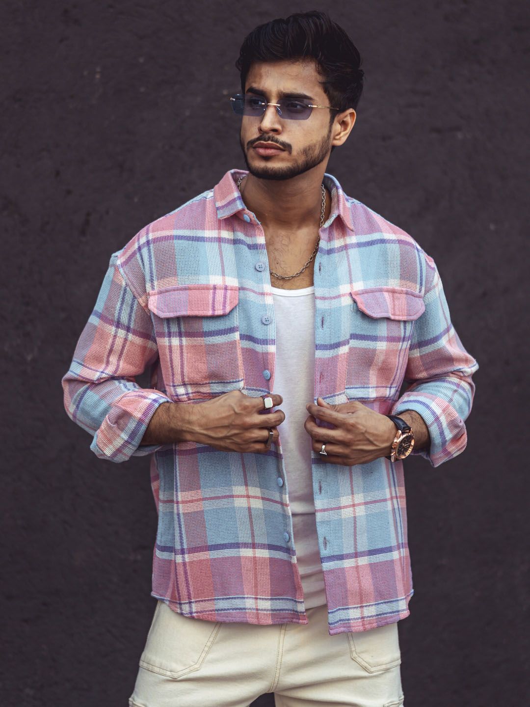 Powerlook India Slim Checked Drop-Shoulder Sleeves Casual Oversized Shirt