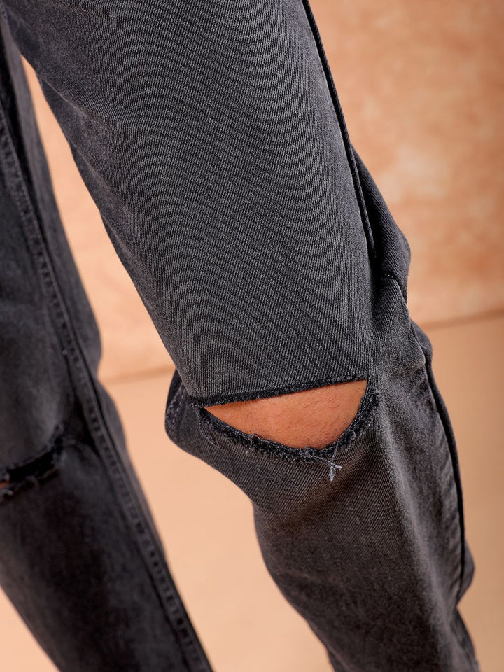 The Indian Garage Co Men Straight Fit Mid Rise Slash Knee Light Fade Pure Cotton Jeans