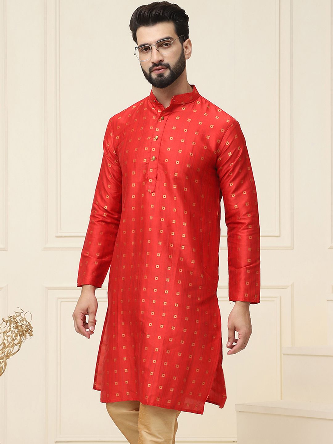 SOJANYA Men Maroon Printed Straight Kurta