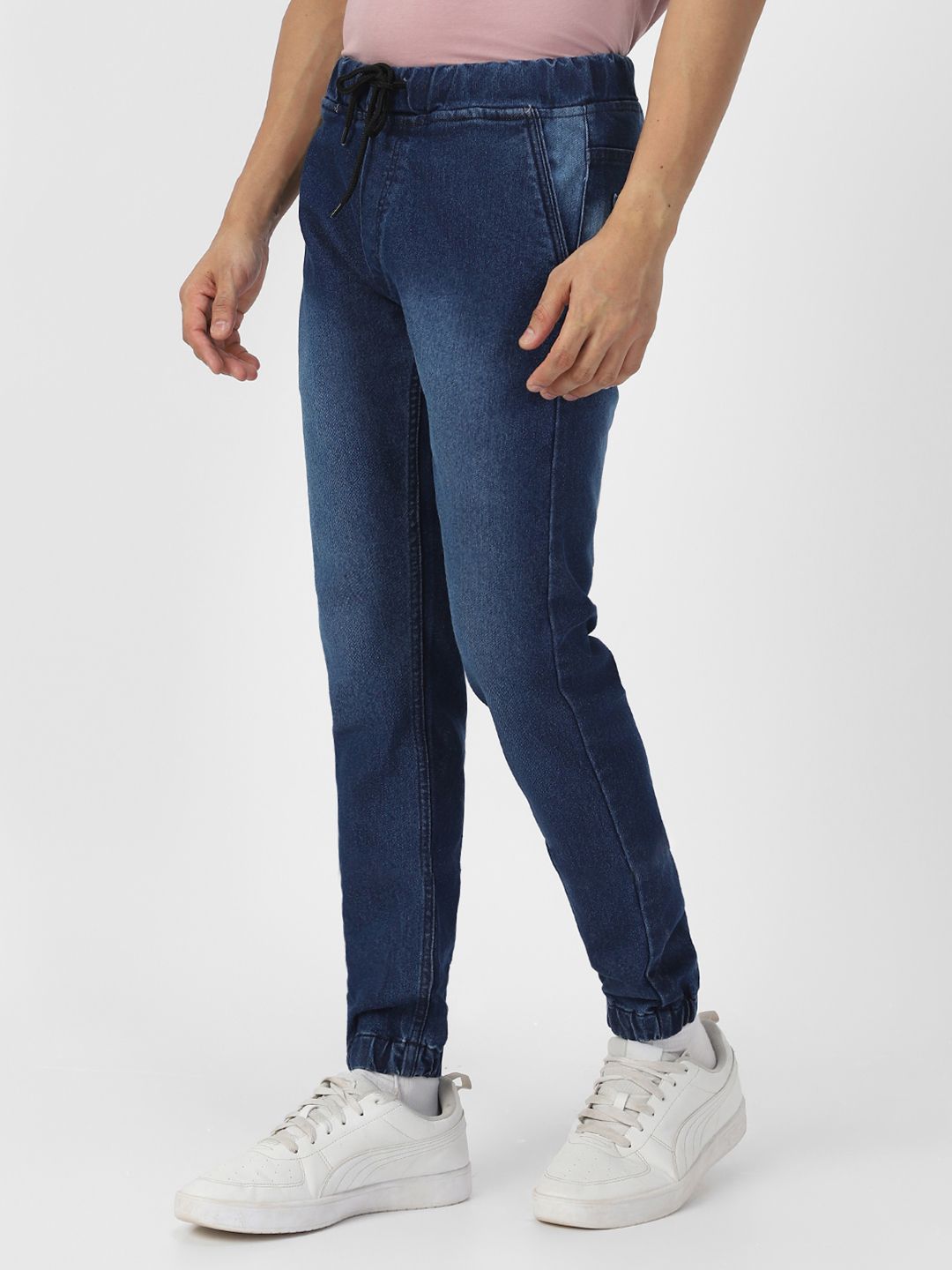 Urbano Fashion Men Blue Slim Fit Mid-Rise Clean Look Stretchable Jogger Jeans