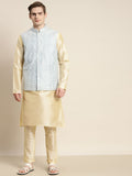 SOJANYA Men Solid Kurta with Churidar & Embroidered Nehru Jacket