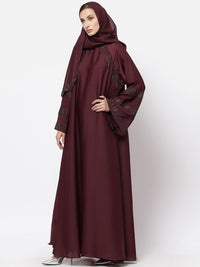 KLOTTHE Women Maroon Embellished Abaya Burqa With Hijab