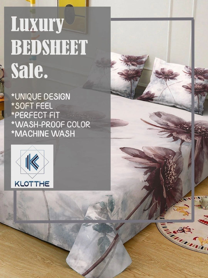 Moda Rapido X KLOTTHE Kelabu & Coklat Bunga 400 TC Cadar King dengan 2 Sarung Bantal