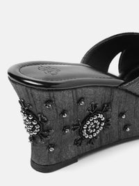 House of Pataudi Floral Embellished Wedge Heels