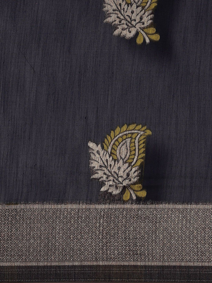 Saree mall Navy Blue Paisley Linen Blend Banarasi Saree