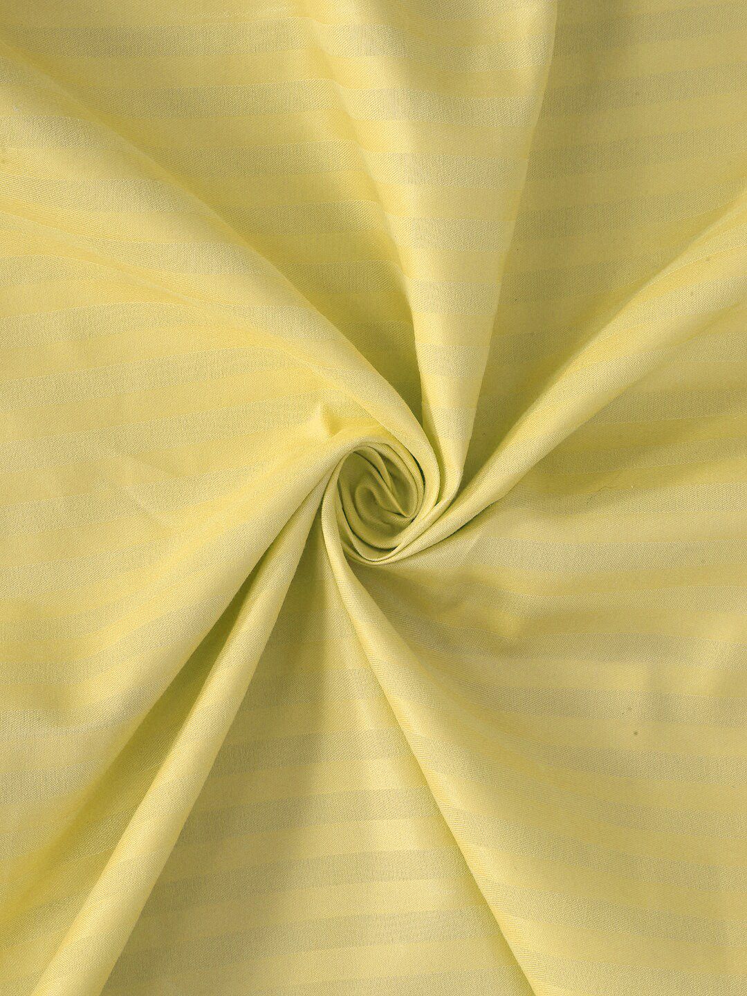 KLOTTHE Yellow Striped Cotton Blend 300 TC King Bedsheet With 2 Pillow Covers