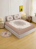 Moda Rapido X KLOTTHE Cream-Coloured & Brown Floral 400 TC King Bedsheet with 2 Pillow Covers