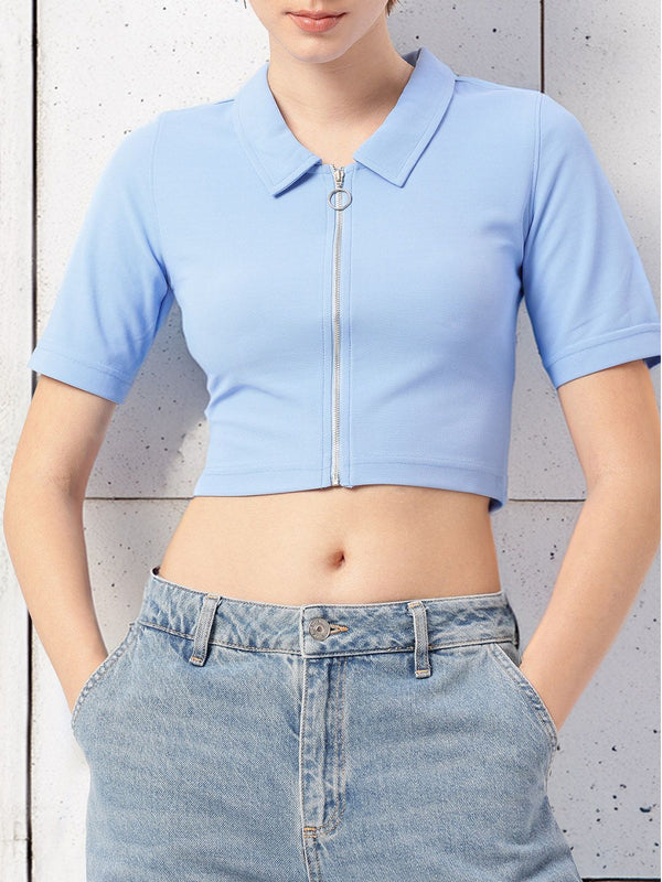 DressBerry Cute Femme Polo Collar Crop T-shirt