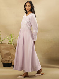 W Floral Yoke Design Thread Work Pastels Pure Cotton Anarkali Kurta