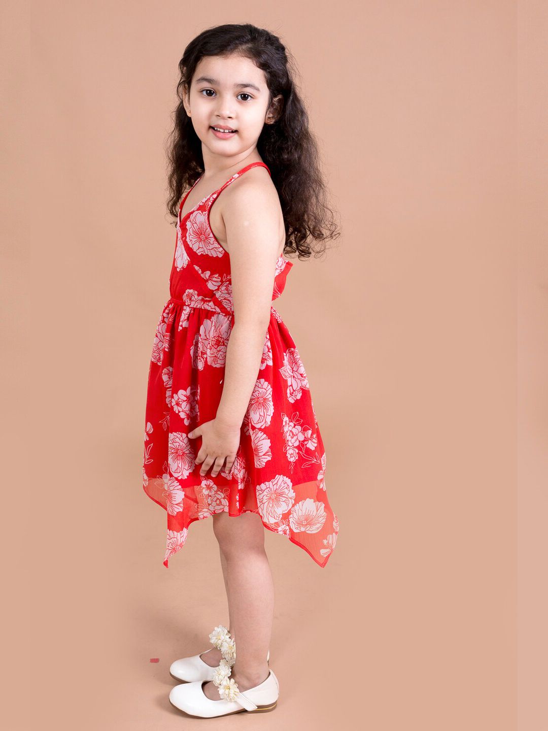 pspeaches Red Floral Printed Chiffon Dress