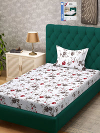 KLOTTHE Floral Printed 300TC Single Bedsheet & Pillow Cover