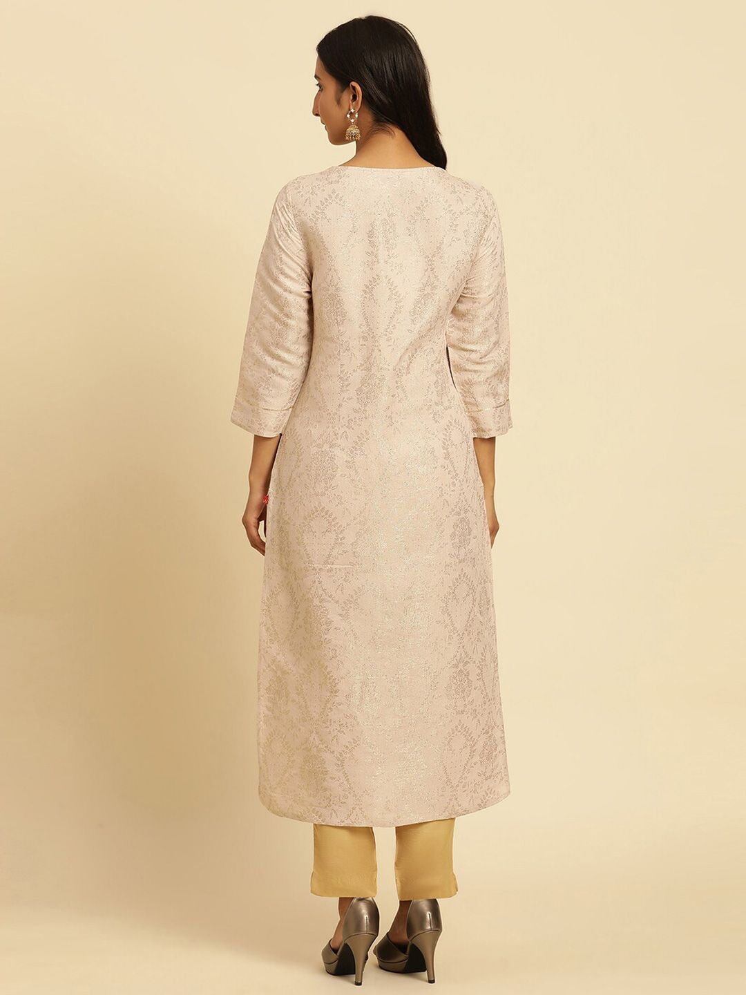 W Ethnic Printed Keyhole Neck Gotta Patti Kurta