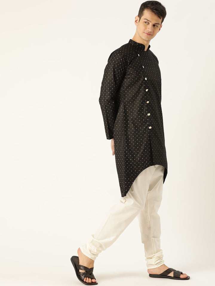 SOJANYA Men Black Printed High-Low Straight Kurta