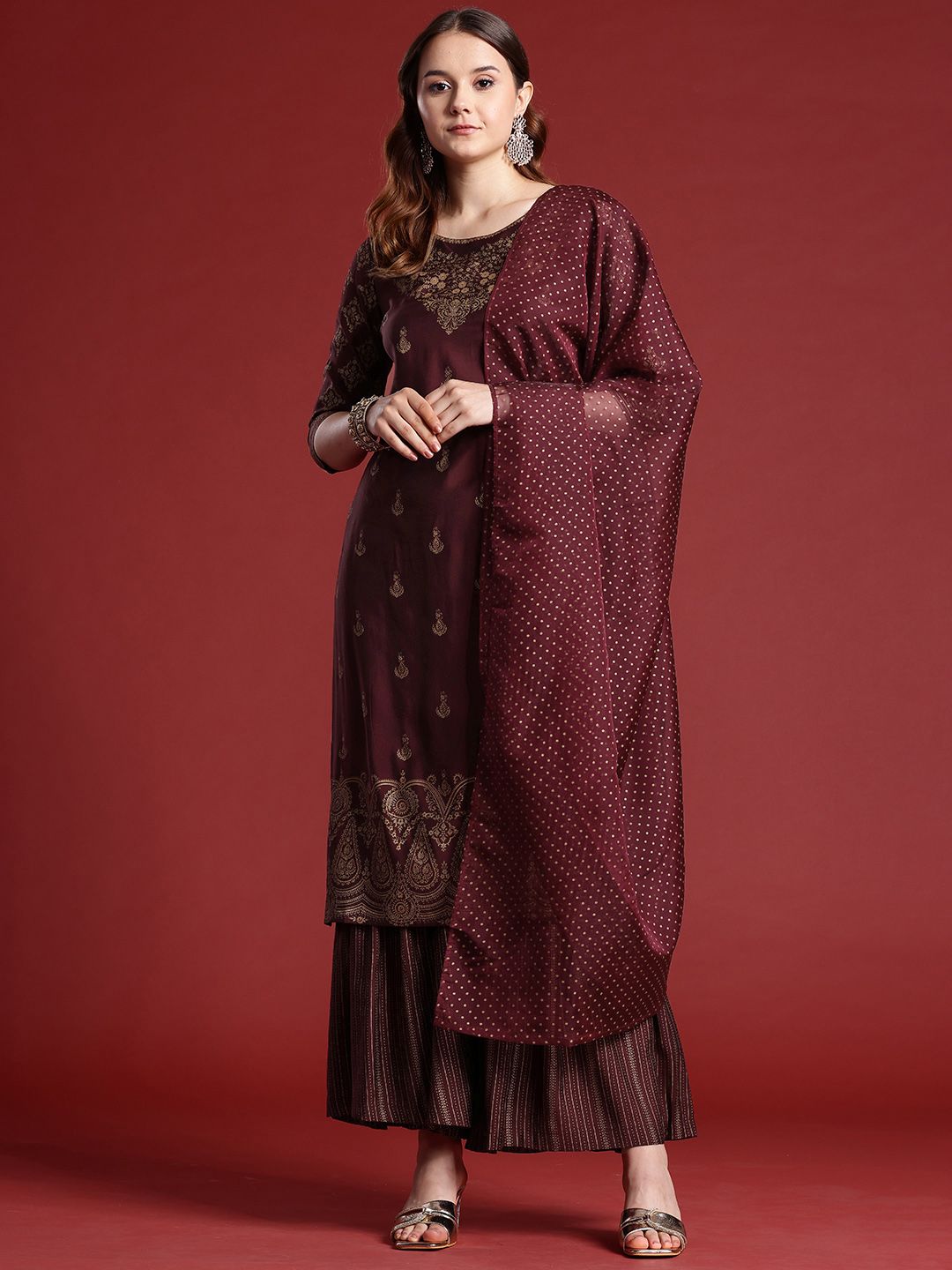 Anouk Ethnic Motifs Printed Kurta Set With Dupatta