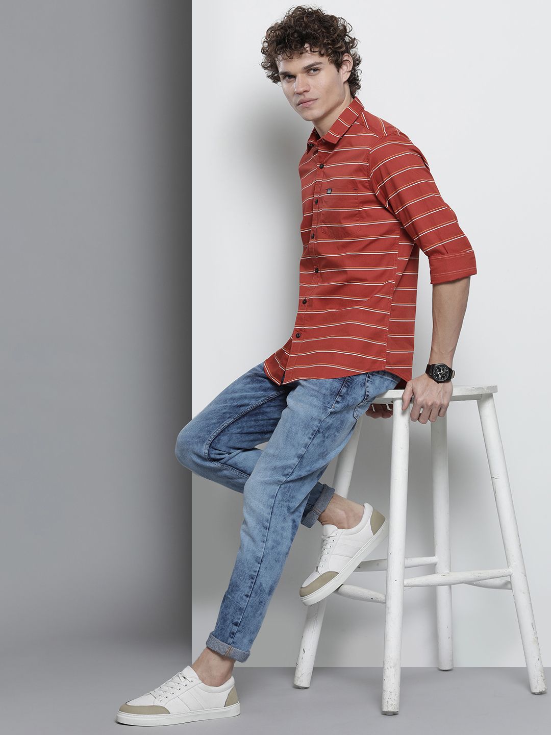 Garage CO Indian Lelaki Biru Slim Fit Light Fade