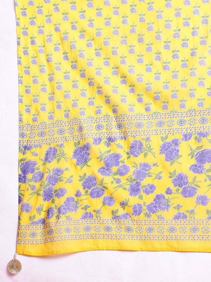 Anouk Floral Printed Regular Sequinned Pure Cotton Kurta With Trousers & Dupatta