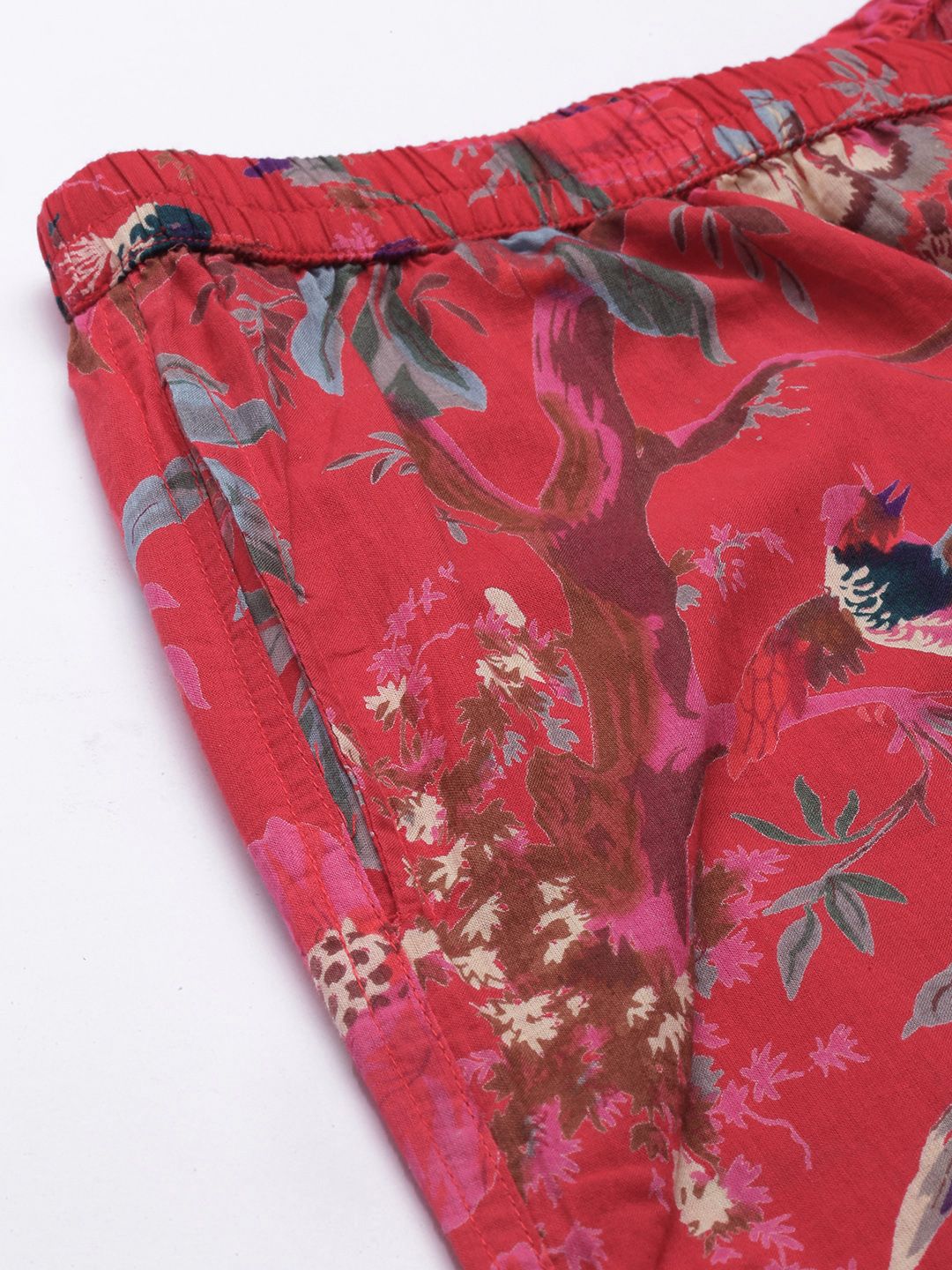 Sanskrutihomes Wanita Red & Grey Printed Pure Cotton Night Suit