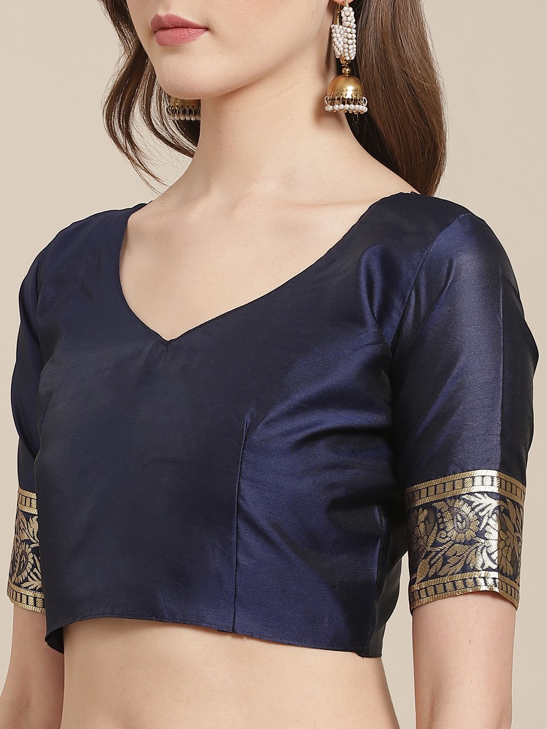 Saree mall Navy Blue & Golden Ethnic Motifs Zari Woven Design Banarasi Saree